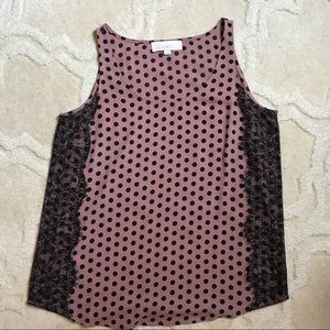 Ann Taylor LOFT mauve/black polka dot lace tank